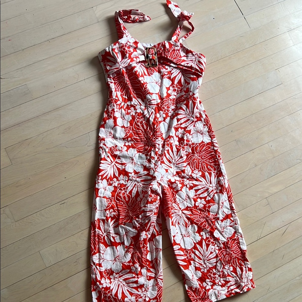 Floral Red and White Jumpsuit